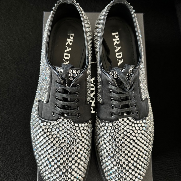 Prada Crystal-Embellished Leather Lace Ups - Picture 1 of 3